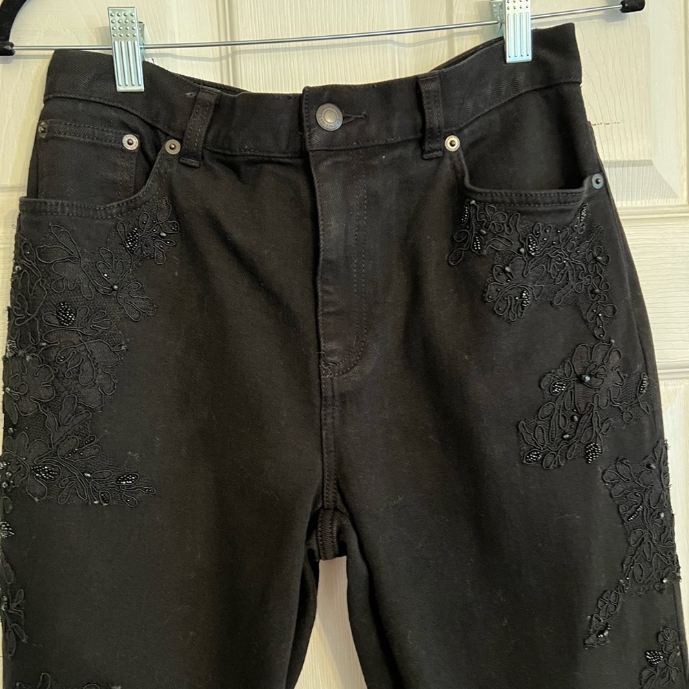 Lauren Jeans Black Embroidered Beaded Straight Leg 4 - Picture 5 of 7